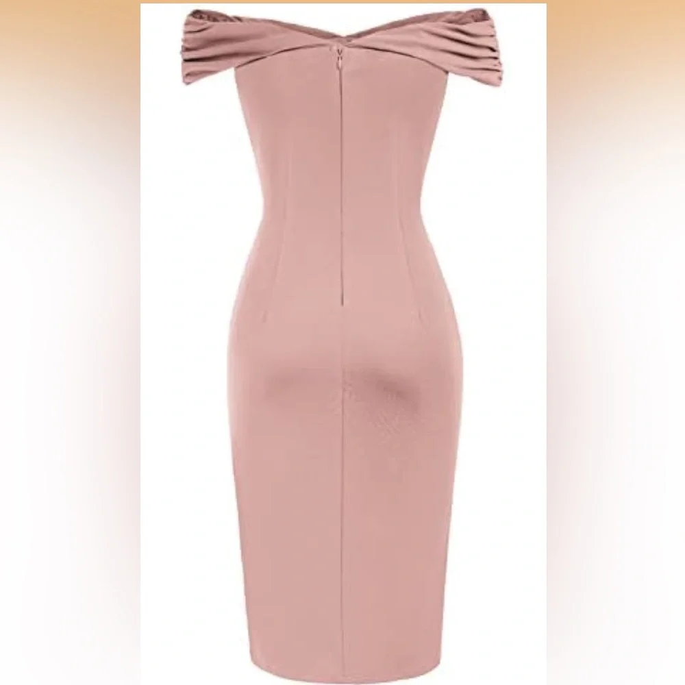 Elegant Pink Off-Shoulder Bodycon Dress 2 wear style size Large NWOT - Picture 4 of 5